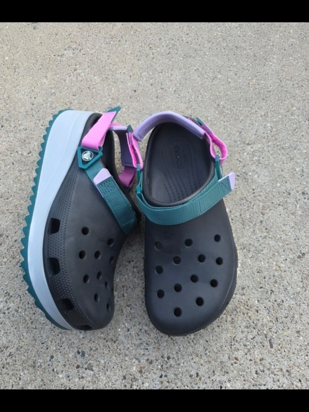 CROCS Hiker Clogs  Sandals with Teal and Pink Straps Women 12 /men 10